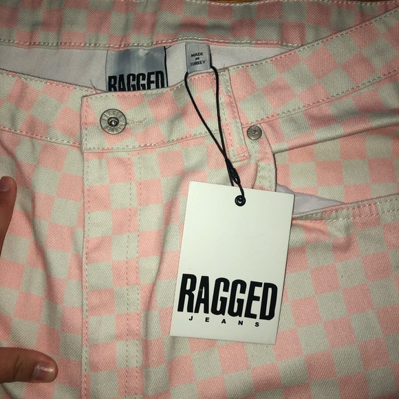 Ragged Priest Jeans! Pink and cream checkered! - Picture 2 of 3